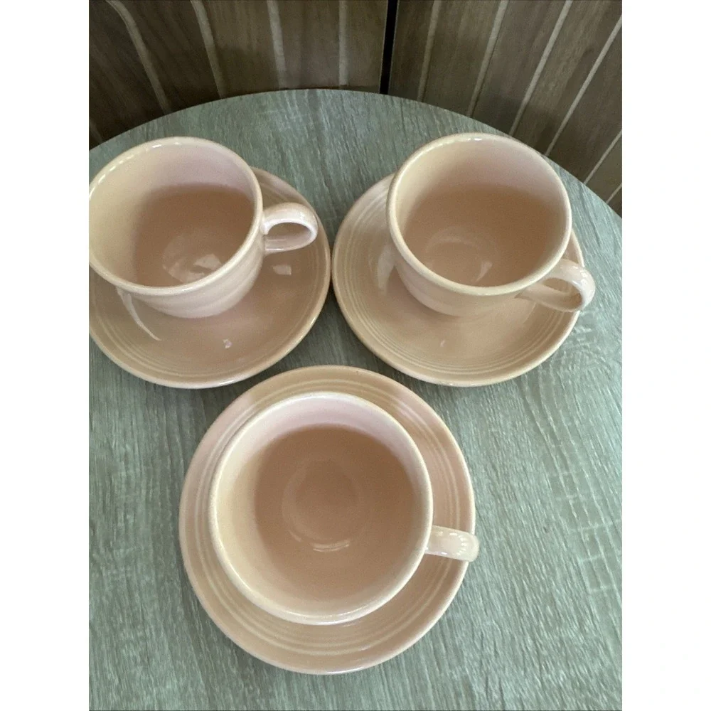 FIESTAWARE Apricot LtPink Coffee Tea Cup & Saucer HLC Homer Laughlin Set 3
